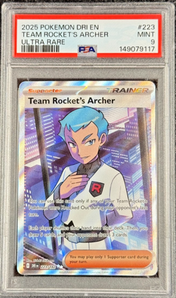 2025 POKEMON DESTINED RIVALS EN TEAM ROCKET'S ARCHER ULTRA RARE #223 💎 PSA 9 - Image 1
