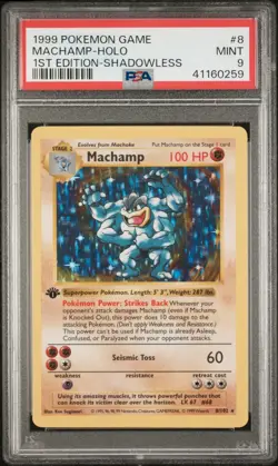 1999 POKEMON MACHAMP #8 HOLO - 1ST EDITION - SHADOWLESS PSA 9 - Image 1