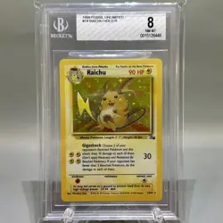 1999 Pokemon Fossil Unlimited Raichu Holo #14/62 BGS 8 NM/MT - Image 1