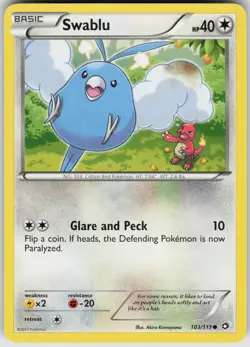 Pokemon Swablu 103/113 Legendary Treasures Common NM - Image 1