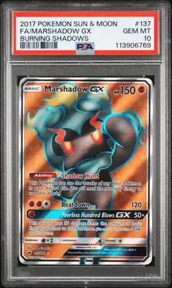 2017 POKEMON SUN & MOON BURNING SHADOWS #137 FULL ART/MARSHADOW GX PSA 10 - Image 1