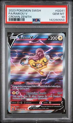 2023 POKEMON SWORD & SHIELD CROWN ZENITH #GG41 FULL ART/RAIKOU V PSA 10 - Image 1
