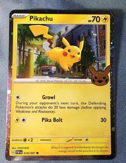Pokemon TCG Pikachu Cosmo Holo with Rare Swirl 018/091 PAF 2024 Trick or Trade - Image 2