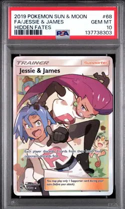 2019 POKEMON SUN & MOON HIDDEN FATES #68 FULL ART/JESSIE & JAMES PSA 10 - Image 1