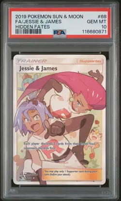 2019 POKEMON SUN & MOON HIDDEN FATES #68 FULL ART/JESSIE & JAMES PSA 10 - Image 1