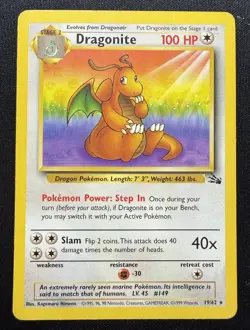 Pokemon Dragonite Fossil Rare Unlimited Non holo 19/62 100 MP Pokemon TCG - Image 1