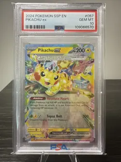2024 POKEMON SSP EN-SURGING SPARKS #057 PIKACHU EX PSA 10 - Image 1