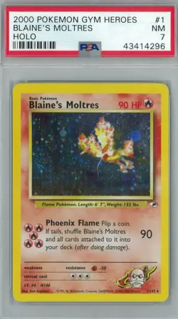 Pokemon Gym Heroes Blaine's Moltres 1/132 PSA 7 - Image 1