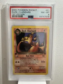 Pokemon 2000 Dark Charizard 21/82 Non Holo 1st Edition Team Rocket PSA 8 - Image 1