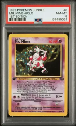 1999 POKEMON JUNGLE 1ST ED #6 MR. MIME-HOLO PSA 8 - Image 1