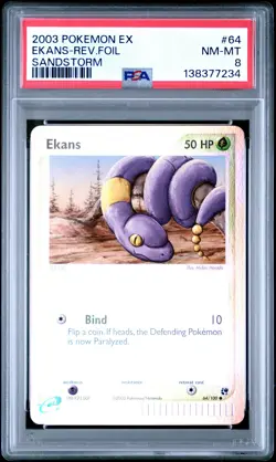 2003 POKEMON EX SANDSTORM #64 EKANS-REVERSE FOIL PSA 8 - Image 1
