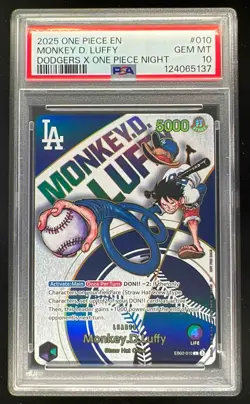 2025 One Piece Promo LA Dodgers One Piece Night Monkey D Luffy PSA 10 - Image 1