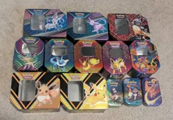 Empty Pokemon Tins Lot of 13 - All Empty, No Packs, No Cards - Image 1