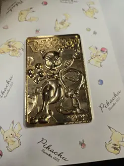 Pokemon Gold Plated Trading Cards 1999, Mewtwo, Used And Played - Image 1