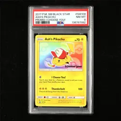 PSA 8 NM-MT 2017 Pokemon ENG Ash's Pikachu SM108 Promo(1) - Image 1