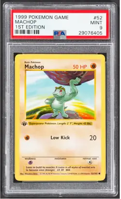 1999 Pokemon Base Set Shadowless Machop #52 PSA 9 Mint First Edition - Image 1
