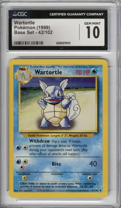 Wartortle (Base Set), Pokemon, CGC 10 (GEM MINT) - Image 1