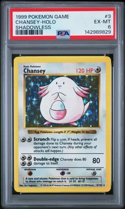 1999 POKEMON BASE SET SHADOWLESS #3 CHANSEY-HOLO PSA 6 - Image 1