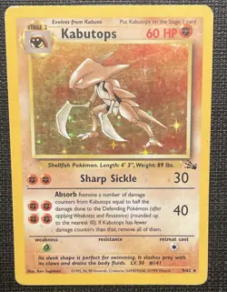Pokemon Kabutops 9/62 Fossil Holo Rare HP/DAMAGED CONDITION - Image 1