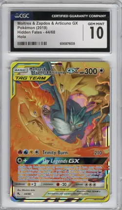 Moltres & Zapdos & Articuno GX #44/68 (Hidden Fates), Pokemon, CGC 10 (GEM MINT) - Image 1