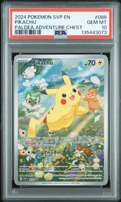 2024 POKEMON SVP EN-SV BLACK STAR PROMO PALDEA ADVENTURE CHEST PIKACHU PSA 10 - Image 1