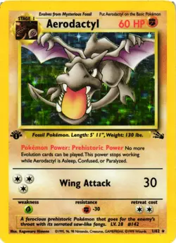 Pokemon TCG Aerodactyl Fossil 1/62 Holo 1st Edition Holo Rare DMG - Image 1