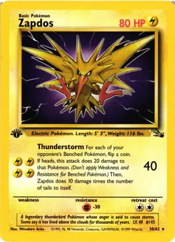Pokemon TCG Zapdos 30/62 Fossil 1st Edition LP - Image 1