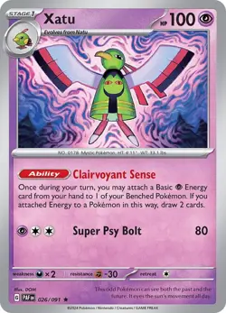 Xatu 026/091 Reverse Holo Rare LP-NM - Pokemon TCG S&V Paldean Fates PAF - Image 3