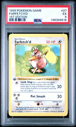 1999 POKEMON BASE SET 1ST EDITION #27 FARFETCH'D PSA 5 - Image 1