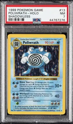 1999 POKEMON BASE SET SHADOWLESS #13 POLIWRATH-HOLO PSA 7 - Image 1