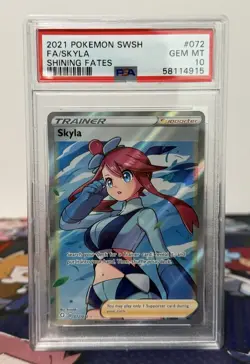 PSA 10 Pokemon Card Skyla Shining Fates 072/072 FA Full Art Trainer GEM MINT - Image 1