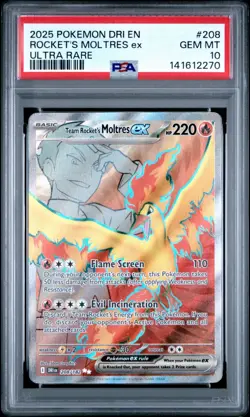 Team Rockets Moltres ex PSA 10 English Pokemon Card 208 Destined Rivals 2025 - Image 1