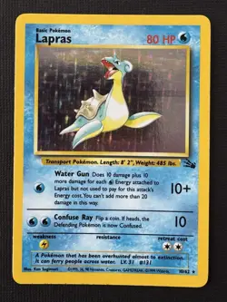 Pokemon Lapras 10/62 Fossil Unlimited Holo Rare 80HP Basic TCG Card English - Image 1