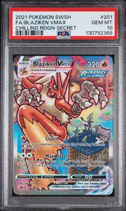 2021 POKEMON SWORD & SHIELD CHILLING REIGN SECRET FULL ART/BLAZIKEN VMAX PSA 10 - Image 1