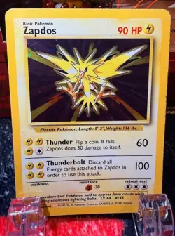 Pokemon TCG Zapdos 016/102 Base Set Holo Unlimited - MP - Image 1