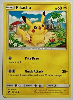 Pikachu 30/111 (LP) Common Sun & Moon: Crimson Invasion 2017 Pokemon Card TCG - Image 1