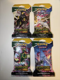 Pokemon Evolving Skies Sleeved Booster Pack Complete Art Set Of 4 Packs. - Image 1