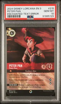 2024 Disney Lorcana - Inklands - Peter Pan Text Error Enchanted #215 PSA 10 - Image 1