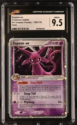 Pokemon 2005 EX Unseen Forces Espeon ex 102/115 Ultra Rare Holo CGC 9.5 MINT+ - Image 1