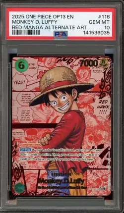 One Piece CCG Monkey.D.Luffy Red Manga Alternate Art OP13-118 PSA 10 Gem Mint - Image 1