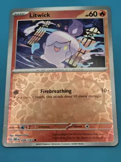 Pokemon TCG Litwick 036/197 Obsidian Flames Reverse Holo Common Card - LP - Image 1