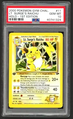Pokemon Cards - PSA 10 1st Edition Lt. Surge's Raichu 11/132 - Gym Challenge - Image 1