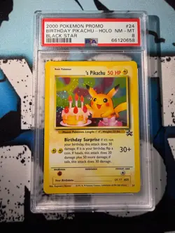 Pokemon - Happy Birthday Pikachu Black Star Promo 24 PSA 8 English Original Holo - Image 1