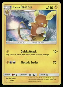 Pokemon Tcg Alolan Raichu #30 Pokemon Lycanroc & Alolan Raichu NM - Image 1