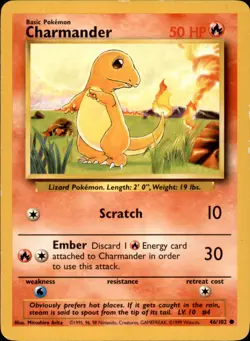 Charmander 046/102 Normal - Pokemon Base Set - LP - Image 1