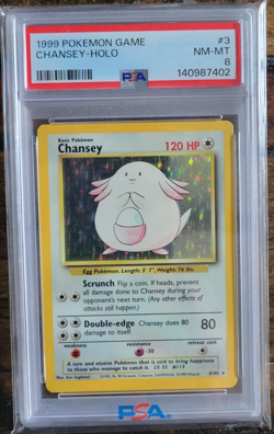 1999 POKEMON BASE SET UNLIMITED #3 CHANSEY-HOLO PSA 8 - Image 1