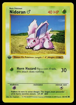 Pokemon Card - Nidoran M 1st Edition Base Set Shadowless 55/102 - Image 1