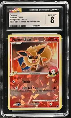CGC 8 Flareon 4 2009 Rising Rivals 60/111 Cracked Ice Reverse Holo Pokemon Card - Image 1