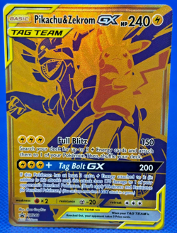Pikachu & Zekrom GX SM248 Gold Tag Team Black Star Promo Card Near-Mint - Image 1