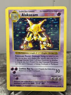 Alakazam 1/102 HP Base Set Shadowless Holo Rare Vintage Pokemon Card 1999 - Image 1